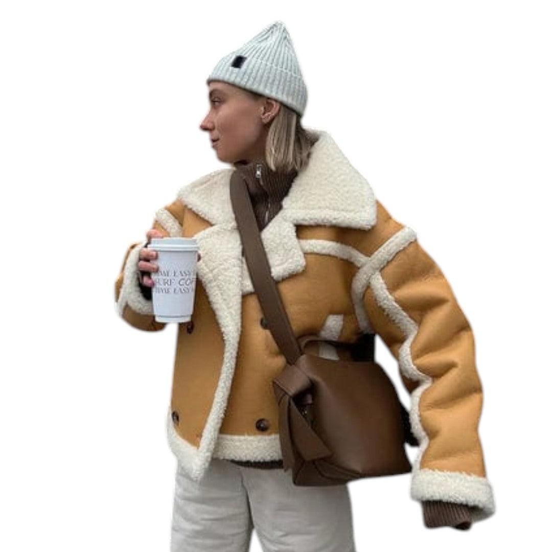 Women’s Soft Aviator Jacket – Short Length, Oversized Fit, Contrast Trim Design