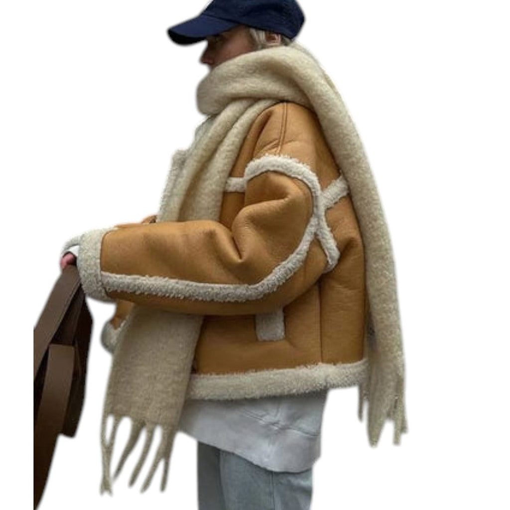 Women’s Soft Aviator Jacket – Short Length, Oversized Fit, Contrast Trim Design