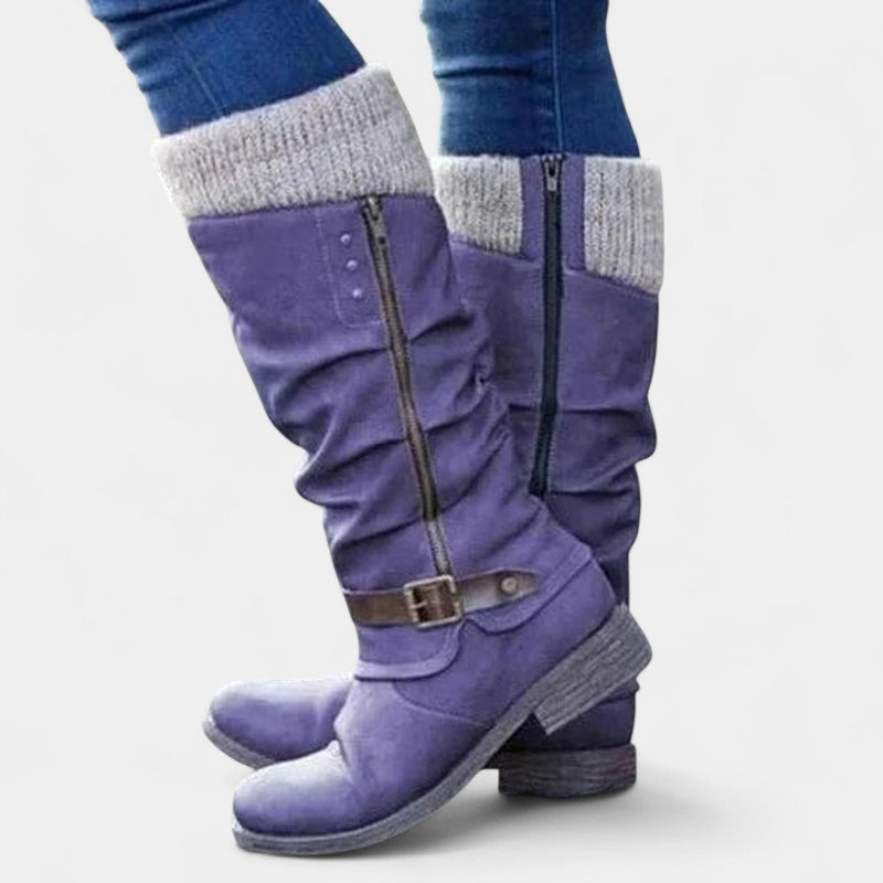 Women’s High Boots – Knitted Cuff, Slouchy Style