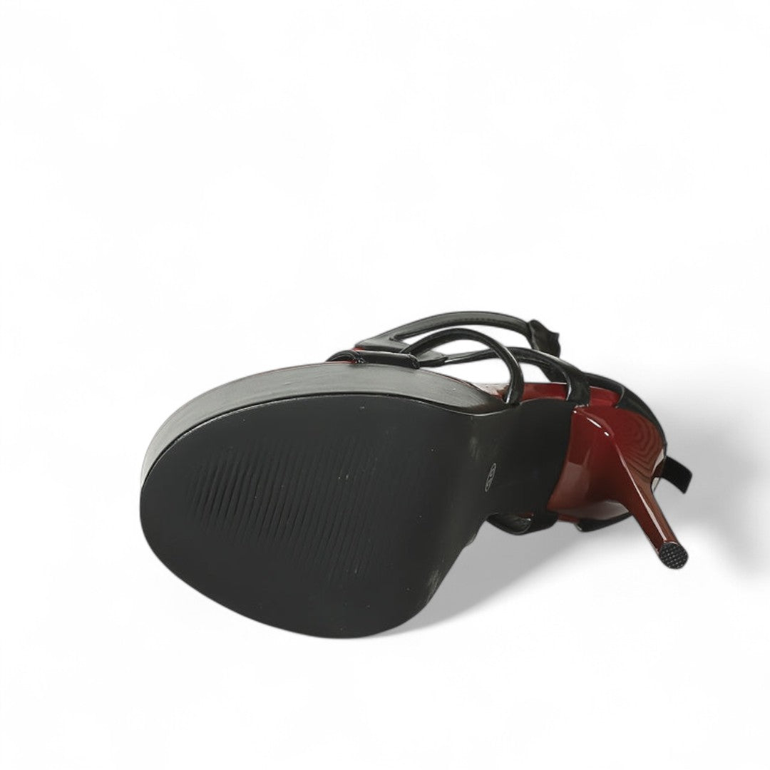 Women’s High Heel Platform Sandals – Open Toe, Strappy Design, Back Zip Closure, Black and Red