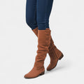 Women’s High Slouchy Boots – Low Heel, Textured Finish