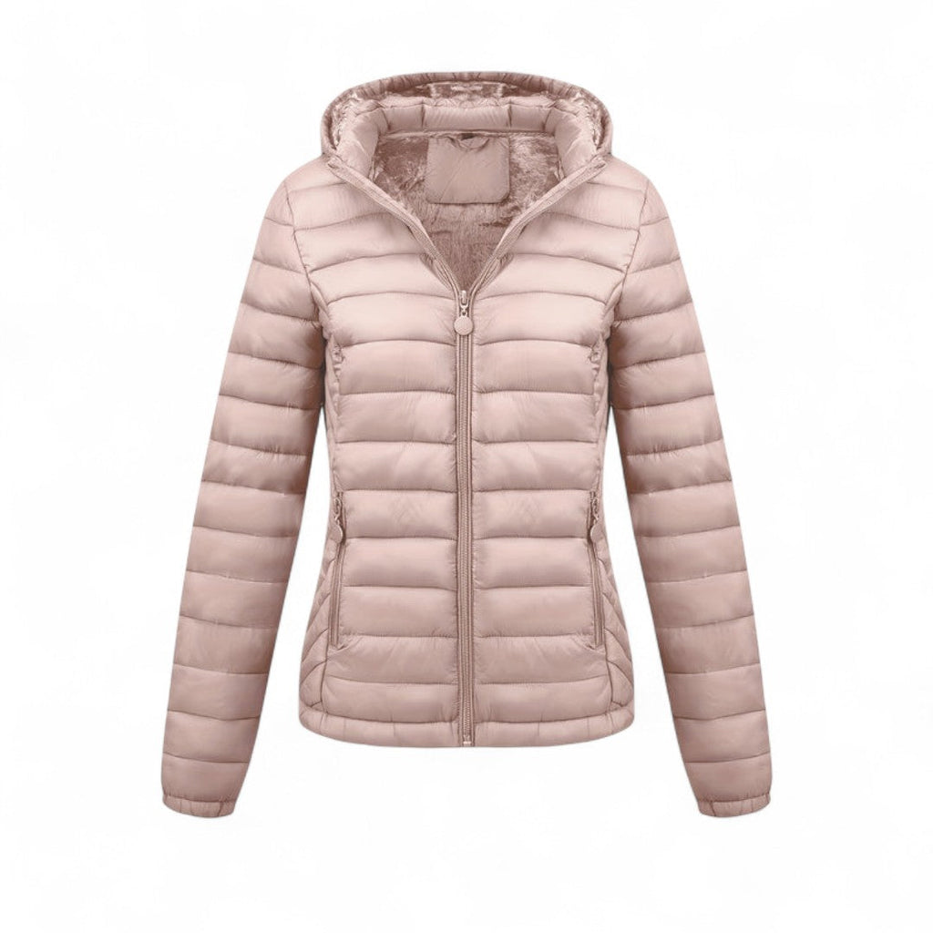Women’s Hooded Puffer Jacket – Long Sleeves, Zip Front, Padded Design with Pockets