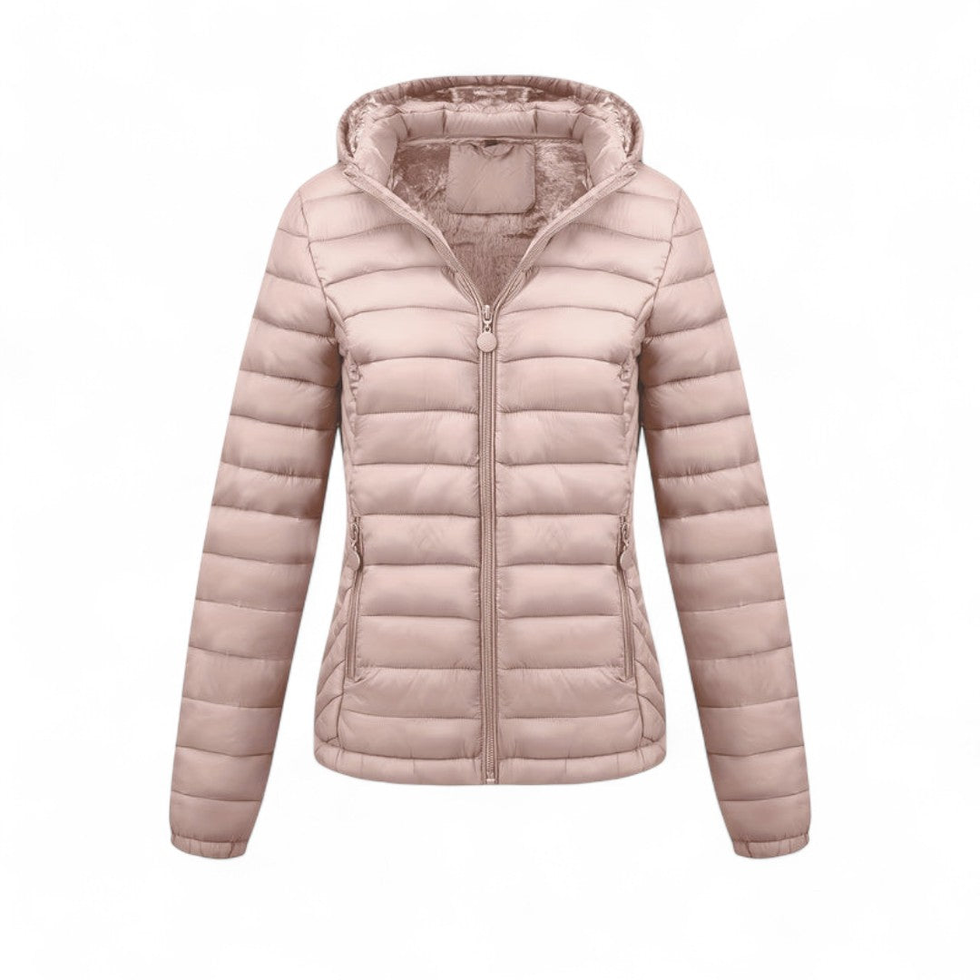 Women’s Hooded Puffer Jacket – Long Sleeves, Zip Front, Padded Design with Pockets