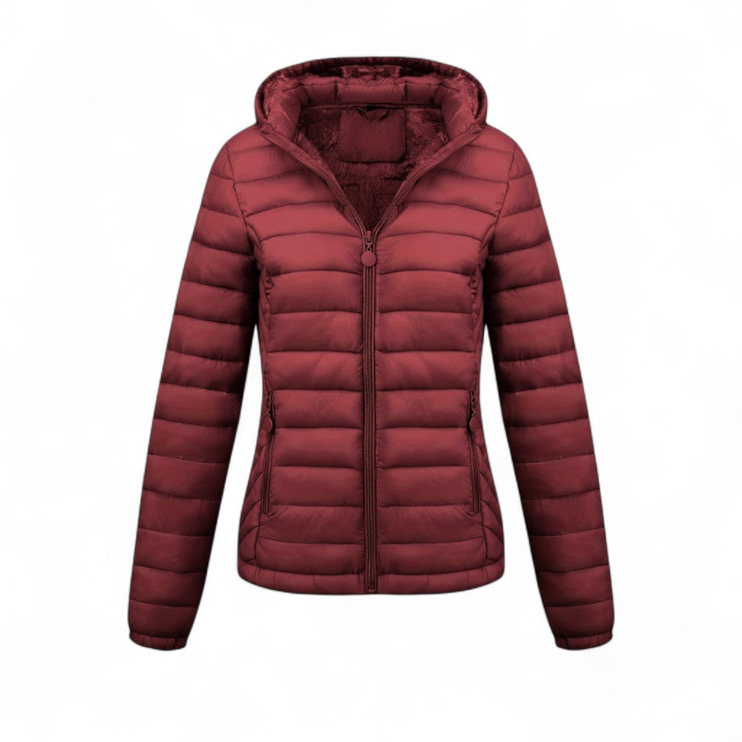Women’s Hooded Puffer Jacket – Long Sleeves, Zip Front, Padded Design with Pockets