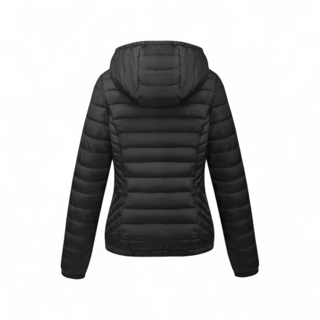 Women’s Hooded Puffer Jacket – Long Sleeves, Zip Front, Padded Design with Pockets