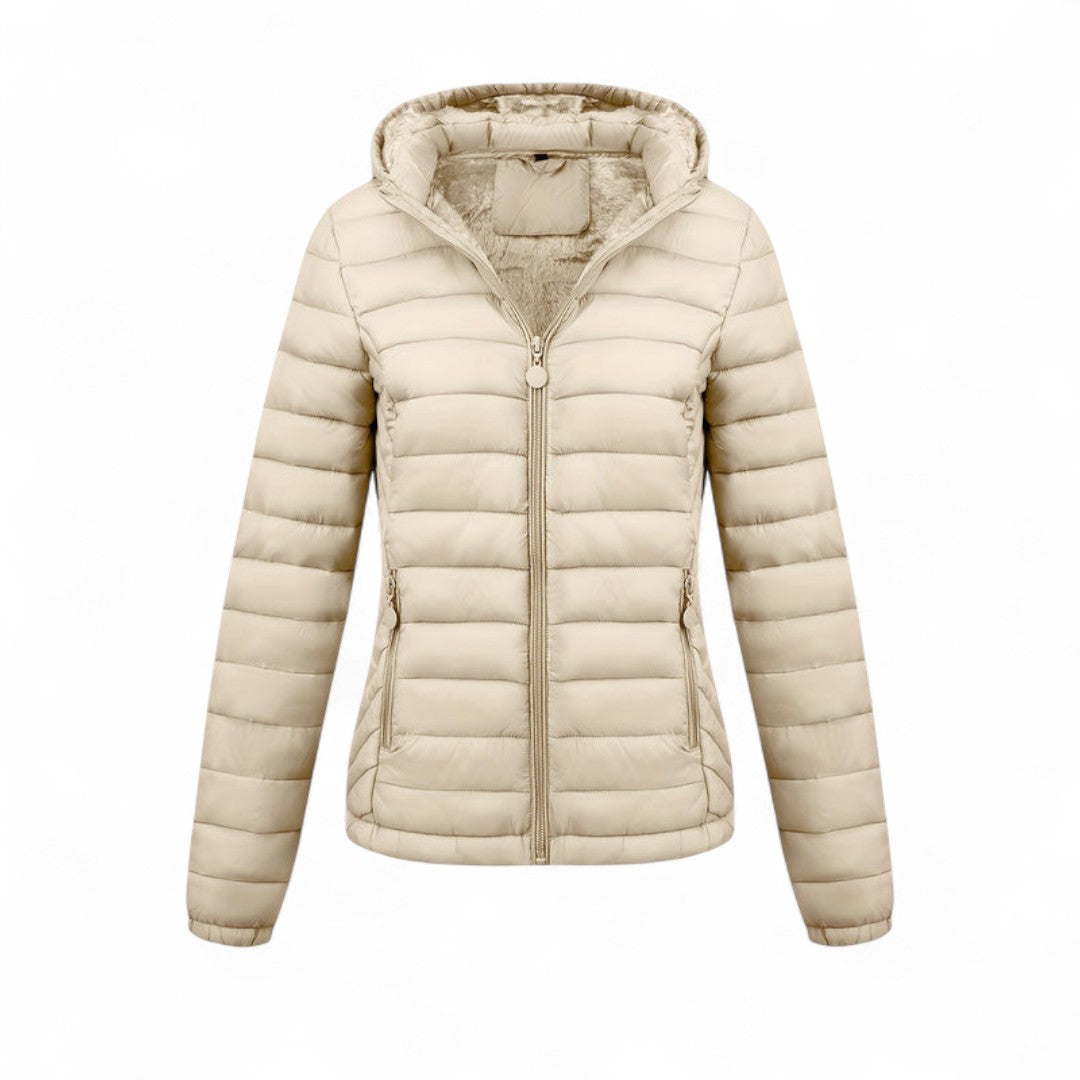 Women’s Hooded Puffer Jacket – Long Sleeves, Zip Front, Padded Design with Pockets