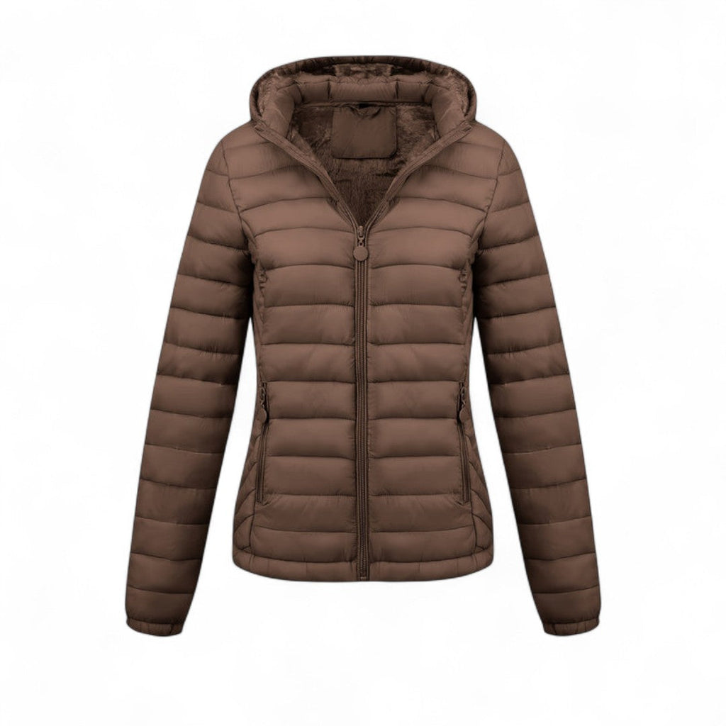 Women’s Hooded Puffer Jacket – Long Sleeves, Zip Front, Padded Design with Pockets