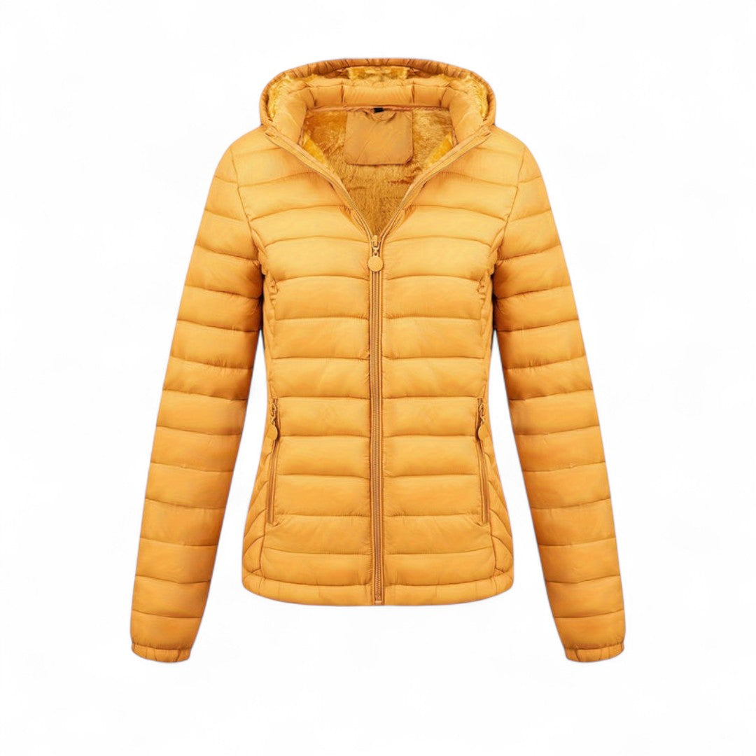 Women’s Hooded Puffer Jacket – Long Sleeves, Zip Front, Padded Design with Pockets
