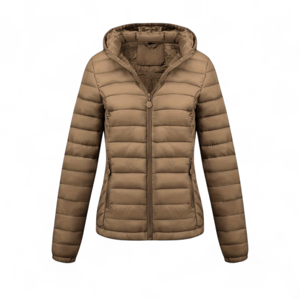 Women’s Hooded Puffer Jacket – Long Sleeves, Zip Front, Padded Design with Pockets