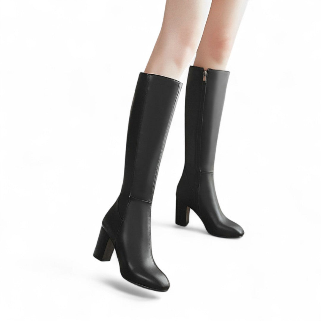 Women’s Knee High Boots – Block Heel, Side Zip Closure