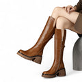 Women’s Knee High Boots – Chunky Heel, Platform Sole, Side Zip
