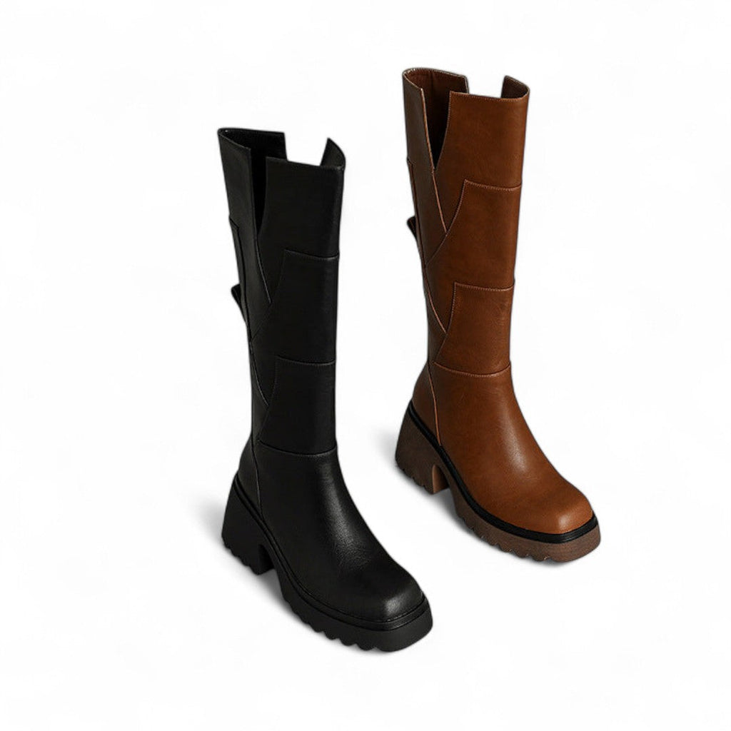 Women’s Knee High Boots – Chunky Heel, Platform Sole, Side Zip