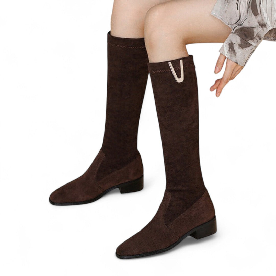 Women’s Knee High Boots – Low Block Heel, Pull On Design