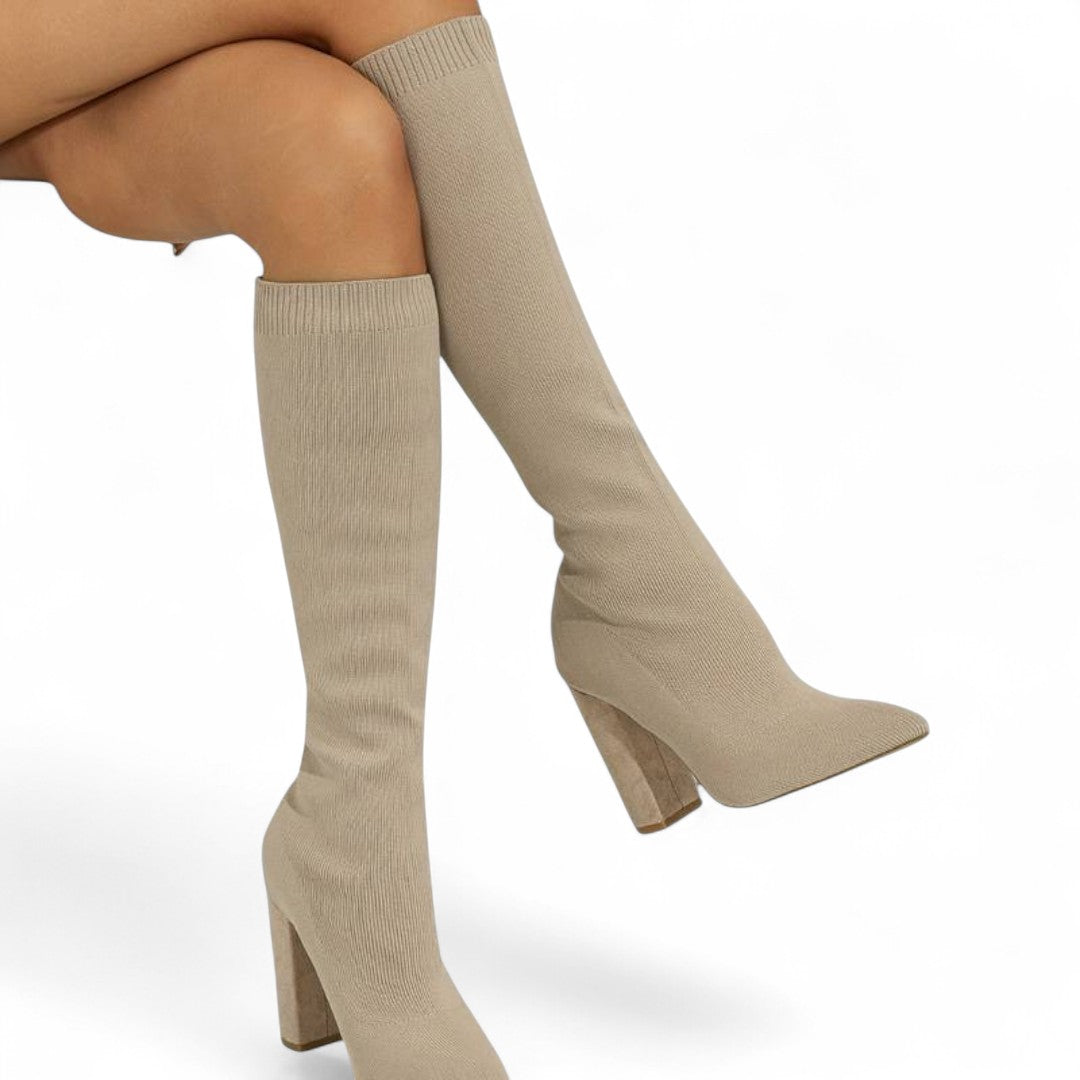 Women’s Knee High Boots – Sock Fit Design, Pointed Toe, High Block Heel