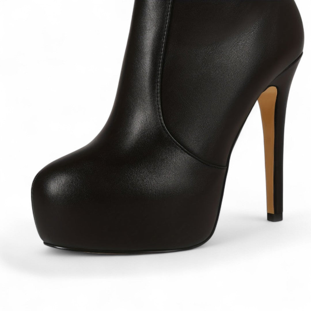 Women’s Knee High Platform Boots – High Stiletto Heel with Side Zip and Round Toe Design