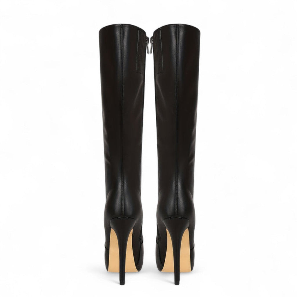 Women’s Knee High Platform Boots – High Stiletto Heel with Side Zip and Round Toe Design