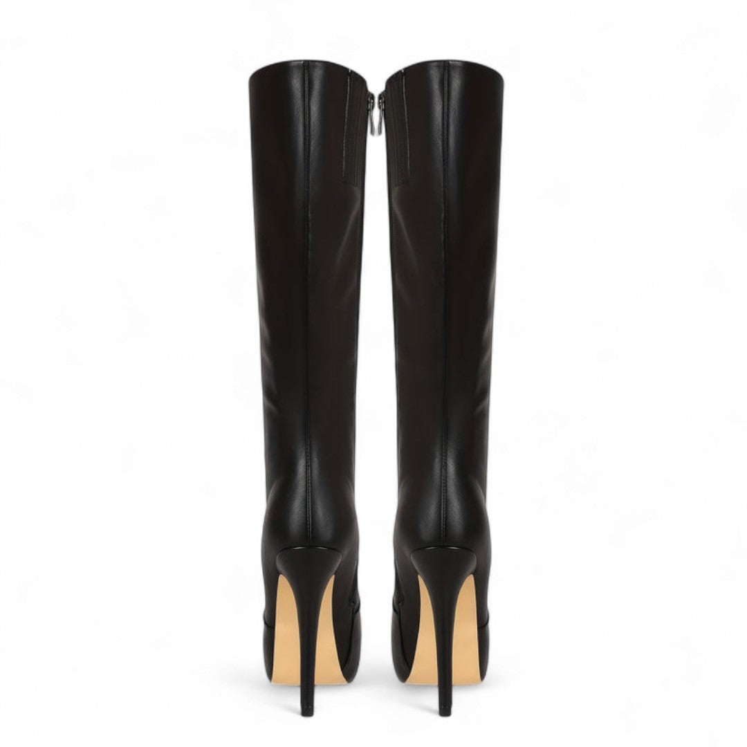 Women’s Knee High Platform Boots – High Stiletto Heel with Side Zip and Round Toe Design