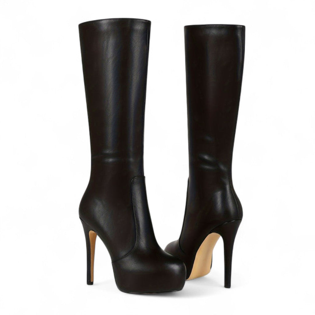 Women’s Knee High Platform Boots – High Stiletto Heel with Side Zip and Round Toe Design