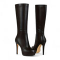 Women’s Knee High Platform Boots – High Stiletto Heel with Side Zip and Round Toe Design