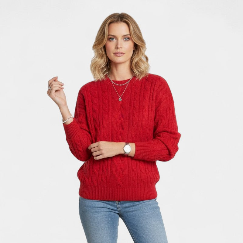 Women’s Knitted Jumper – Cable Pattern, Crew Neck