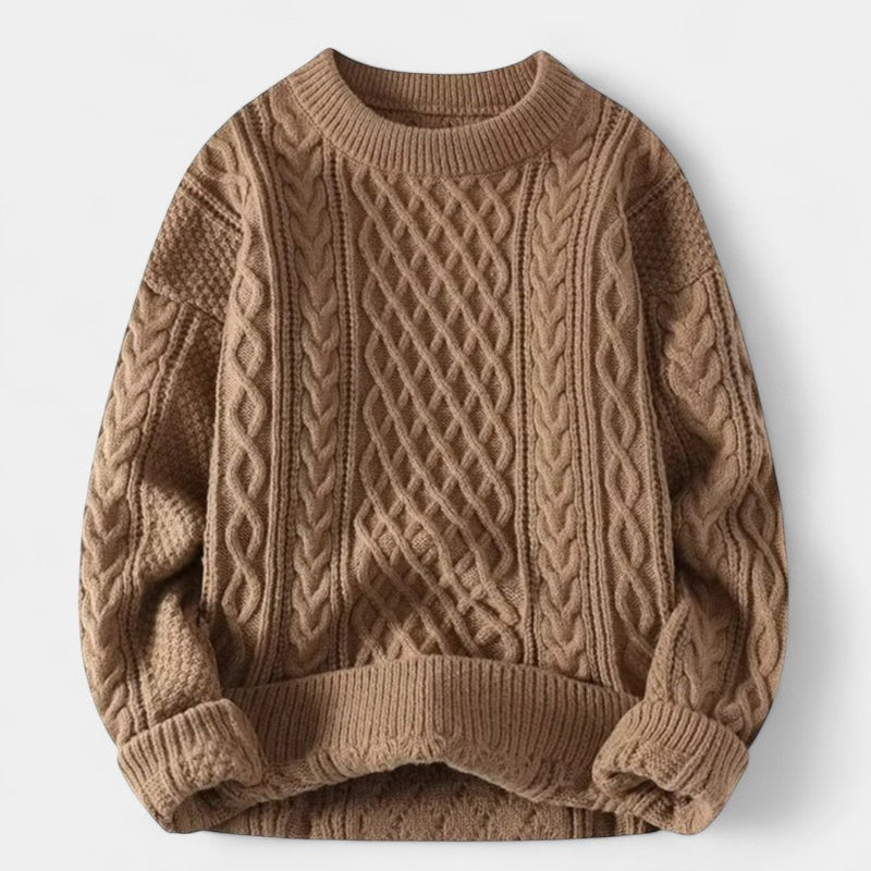 Women’s Knitted Jumper – Cable Pattern, Crew Neck