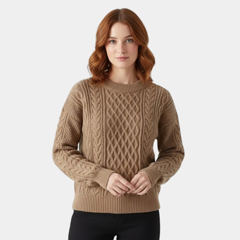 Women’s Knitted Jumper – Cable Pattern, Crew Neck