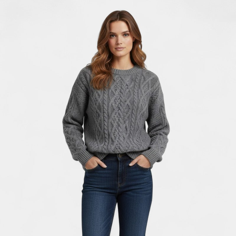 Women’s Knitted Jumper – Cable Pattern, Crew Neck