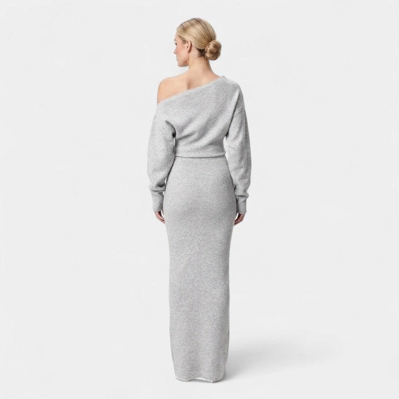 Women’s Knitted Off Shoulder Dress – Long Sleeves