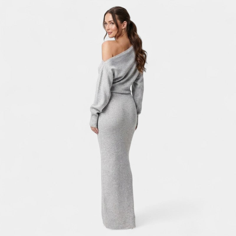 Women’s Knitted Off Shoulder Dress – Long Sleeves