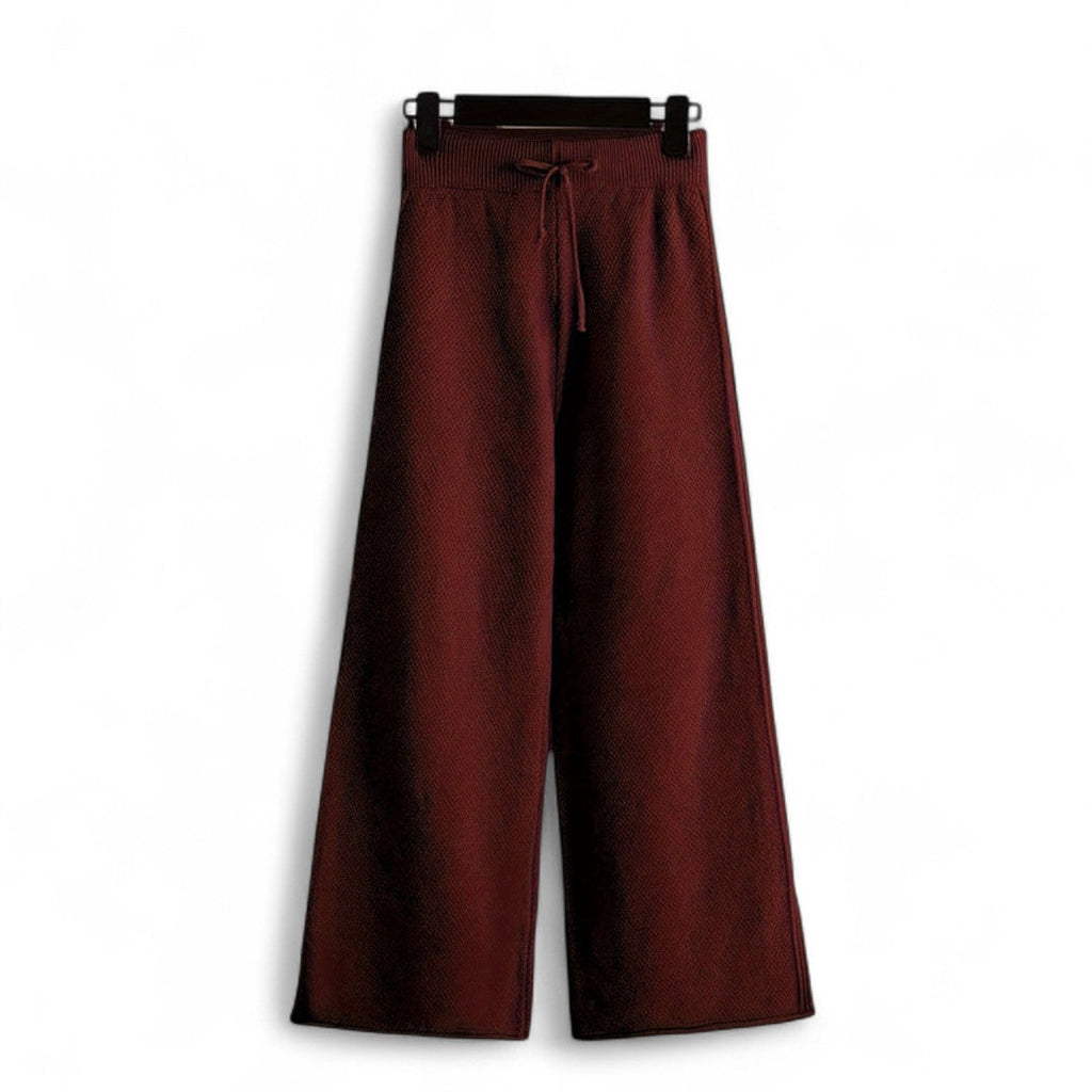 Women’s Knitted Two Piece Set – Long Sleeve Jumper, Wide Leg Trousers, Drawstring Waist