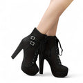 Women’s Lace Up Ankle Boots – Platform Design with Block Heel and Buckle Detail