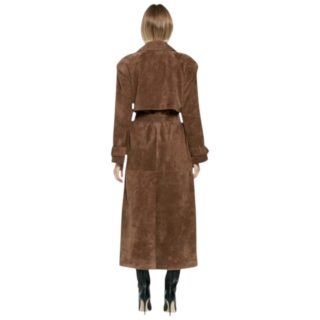 Women’s Long Coat – Button Front, Waist Belt, Collared Design