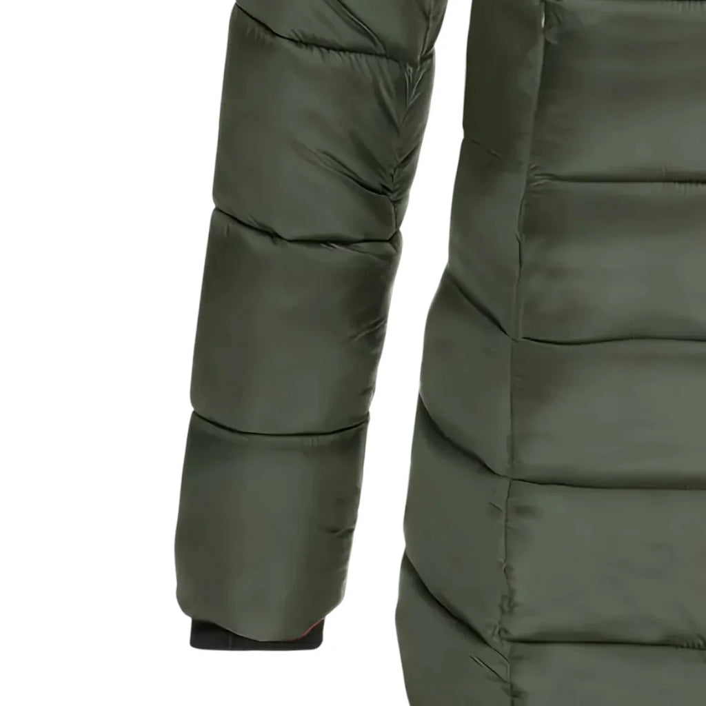 Women’s Mid Length Puffer Coat – Hooded Design, Zip Front, Quilted Finish