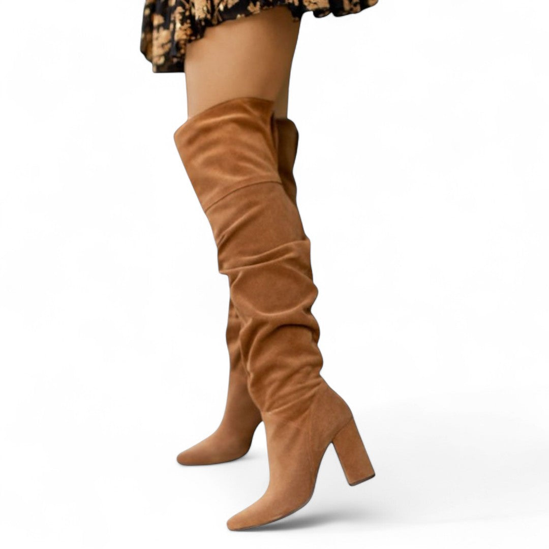 Women’s Over the Knee Boots – Slouch Shaft, Pointed Toe, High Block Heel