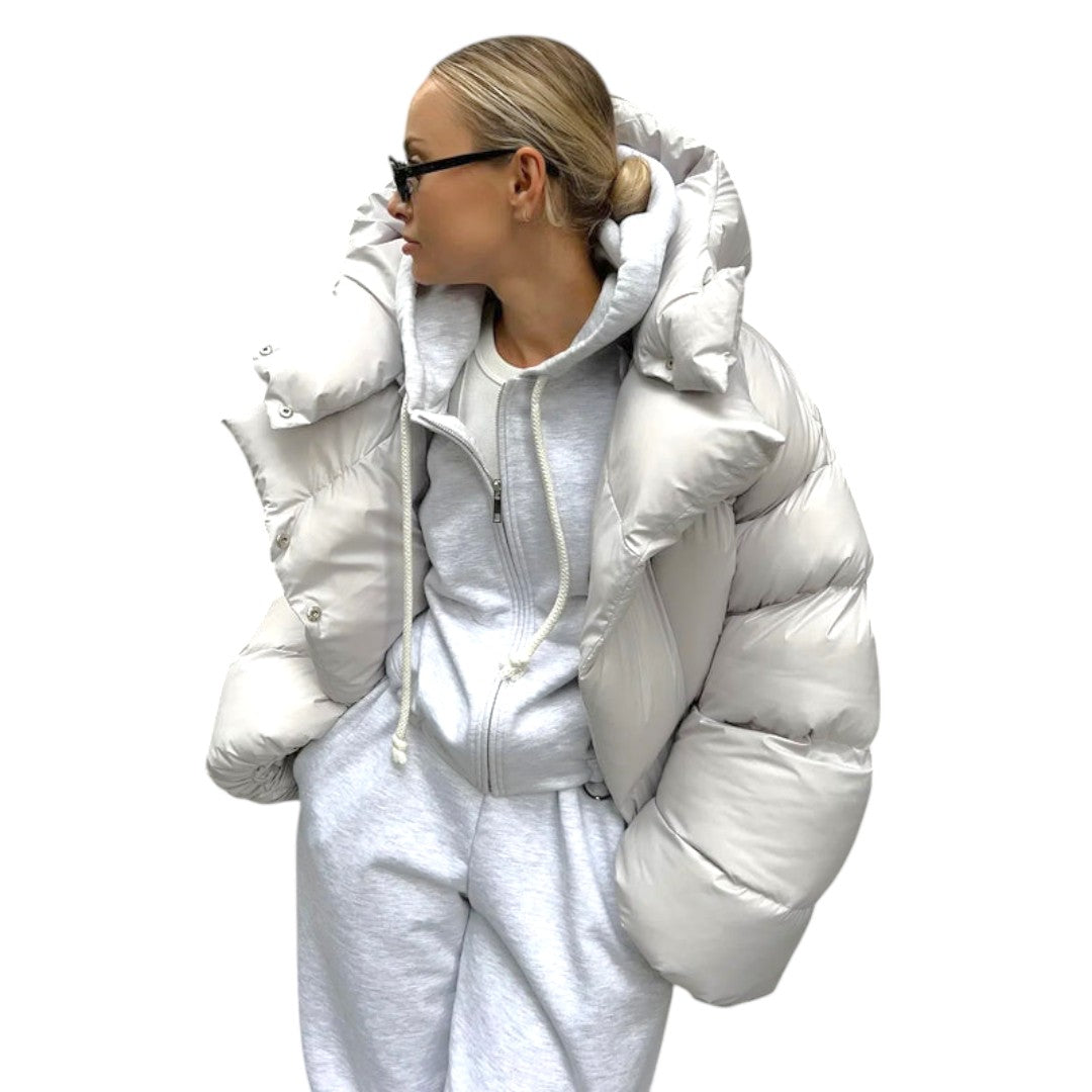Women’s Oversized Puffer Jacket – High Neck, Quilted Design, Long Sleeves