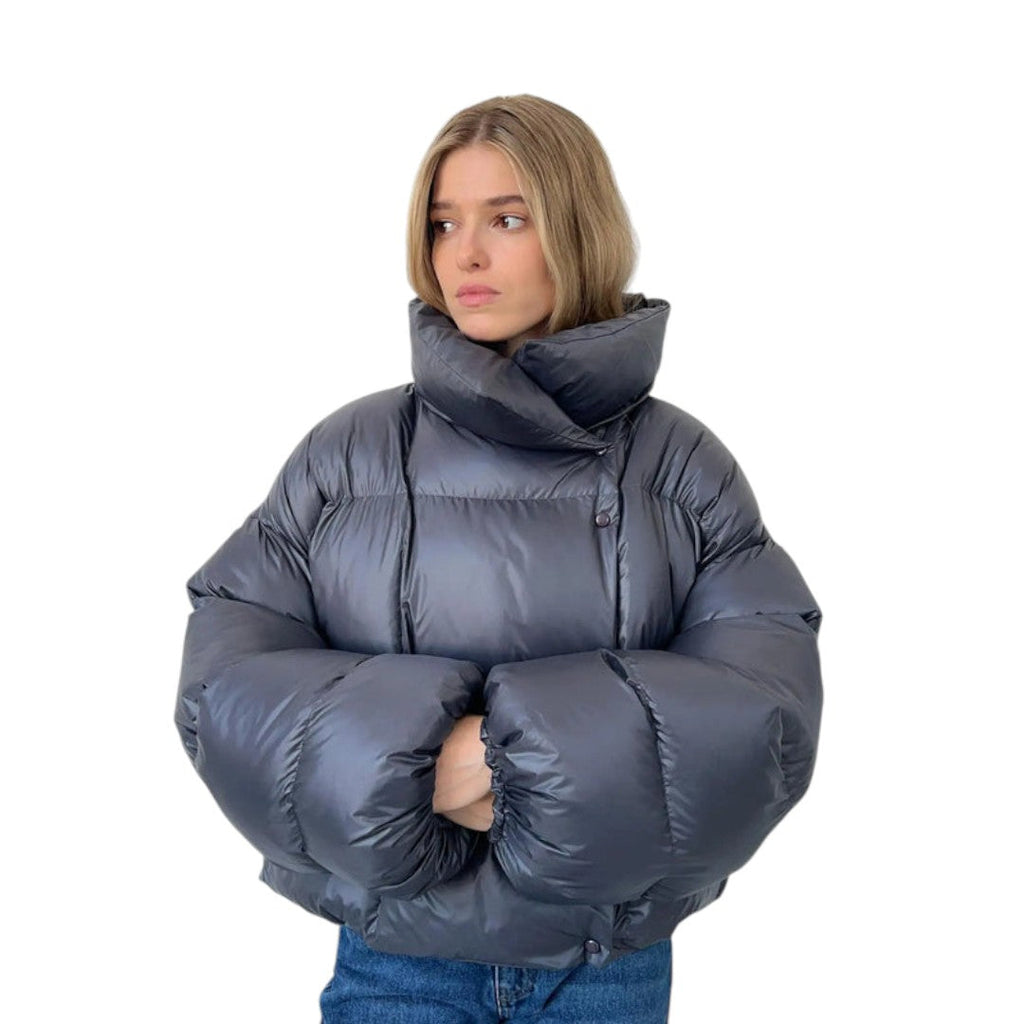 Women’s Oversized Puffer Jacket – High Neck, Quilted Design, Long Sleeves