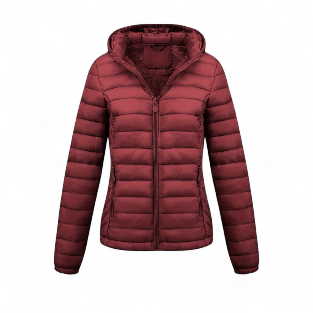 Women’s Padded Hooded Jacket – Zip Front, Long Sleeves, Side Pockets Puffer Jacket
