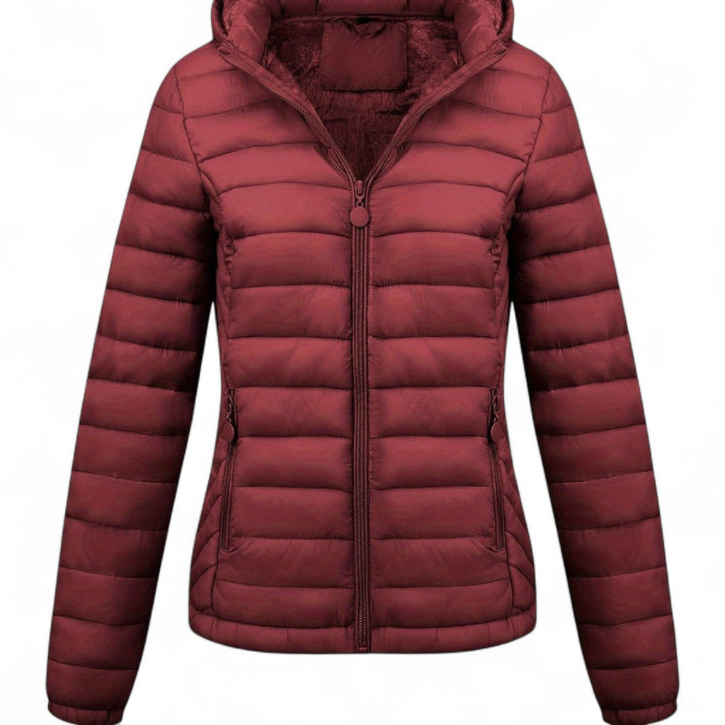 Women’s Padded Hooded Jacket – Zip Front, Long Sleeves, Side Pockets Puffer Jacket