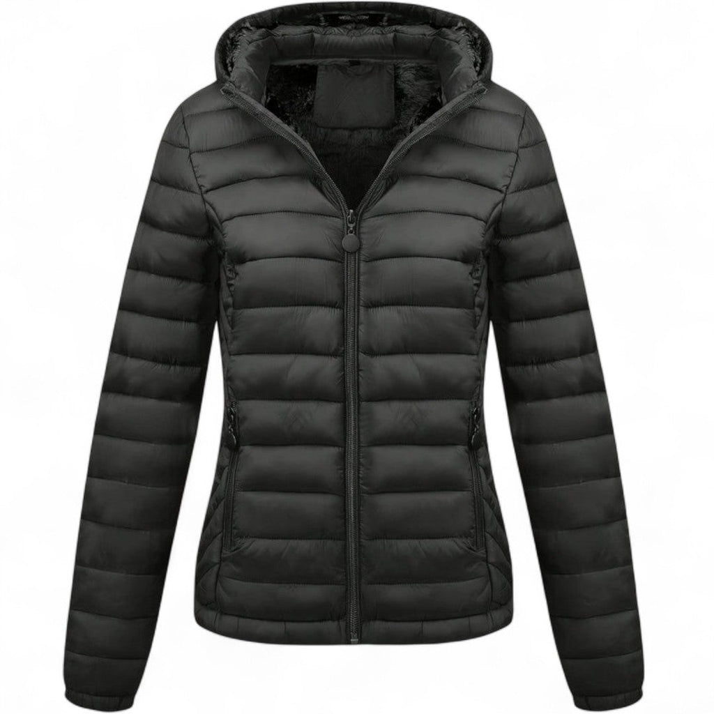 Women’s Padded Hooded Jacket – Zip Front, Long Sleeves, Side Pockets Puffer Jacket
