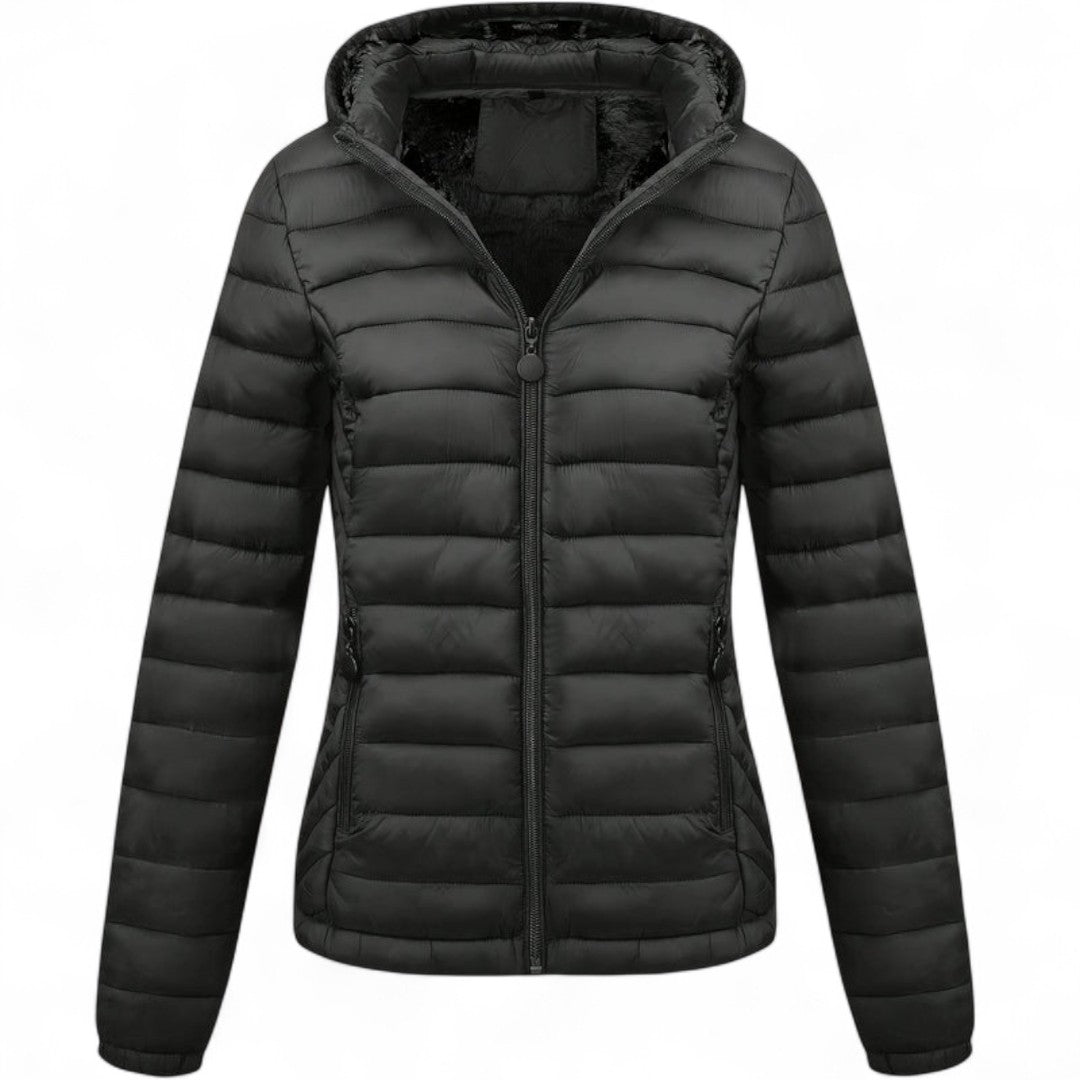 Women’s Padded Hooded Jacket – Zip Front, Long Sleeves, Side Pockets Puffer Jacket