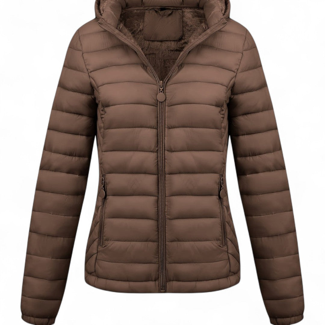Women’s Padded Hooded Jacket – Zip Front, Long Sleeves, Side Pockets Puffer Jacket
