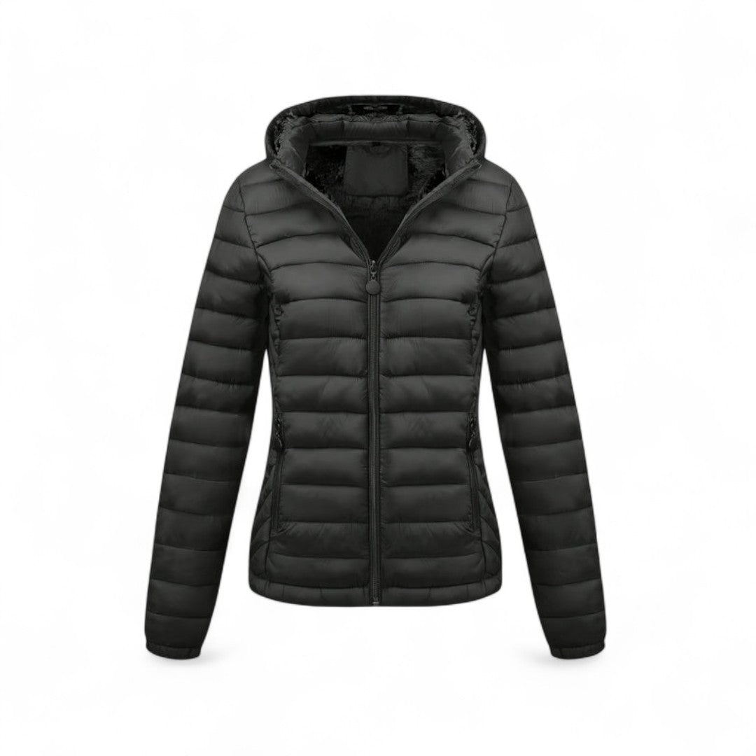 Women’s Padded Hooded Jacket – Zip Front, Long Sleeves, Side Pockets Puffer Jacket