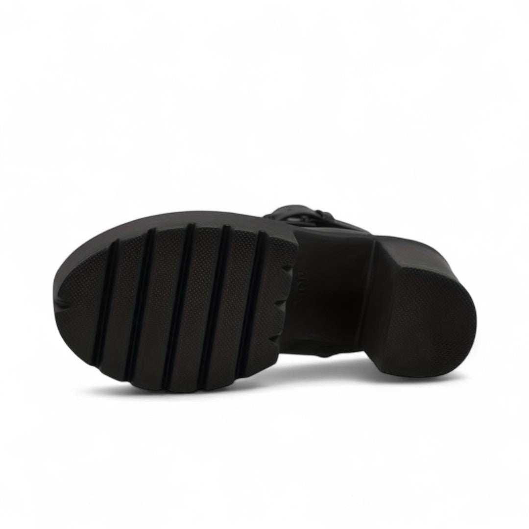 Women’s Platform Ankle Boots – Lace Up Front, Side Zip, Buckle Strap, Chunky High Heel, Textured Sole