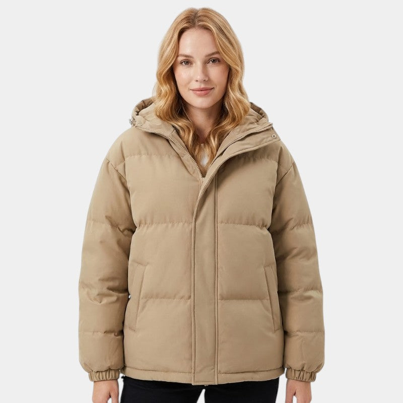 Women’s Puffer Jacket – Hooded Design, Zip Front