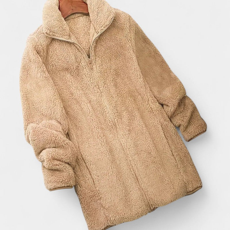 Women’s Teddy Coat – Long Length, High Collar