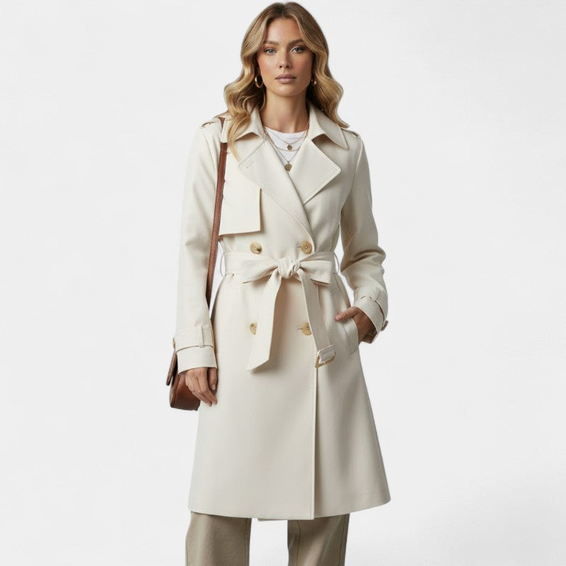 Women’s Trench Coat – Button Front, Waist Tie