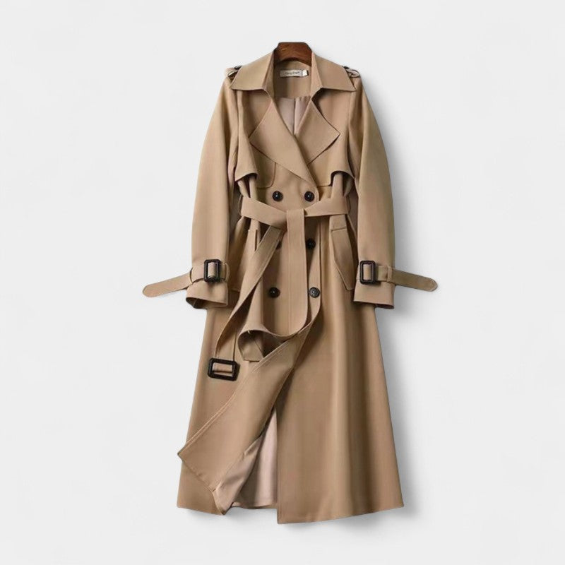 Women’s Trench Coat – Double Button Front, Belted Waist