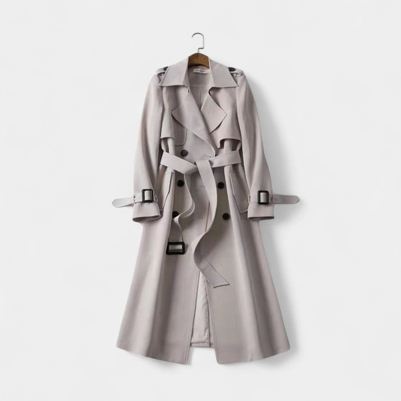 Women’s Trench Coat – Double Button Front, Belted Waist