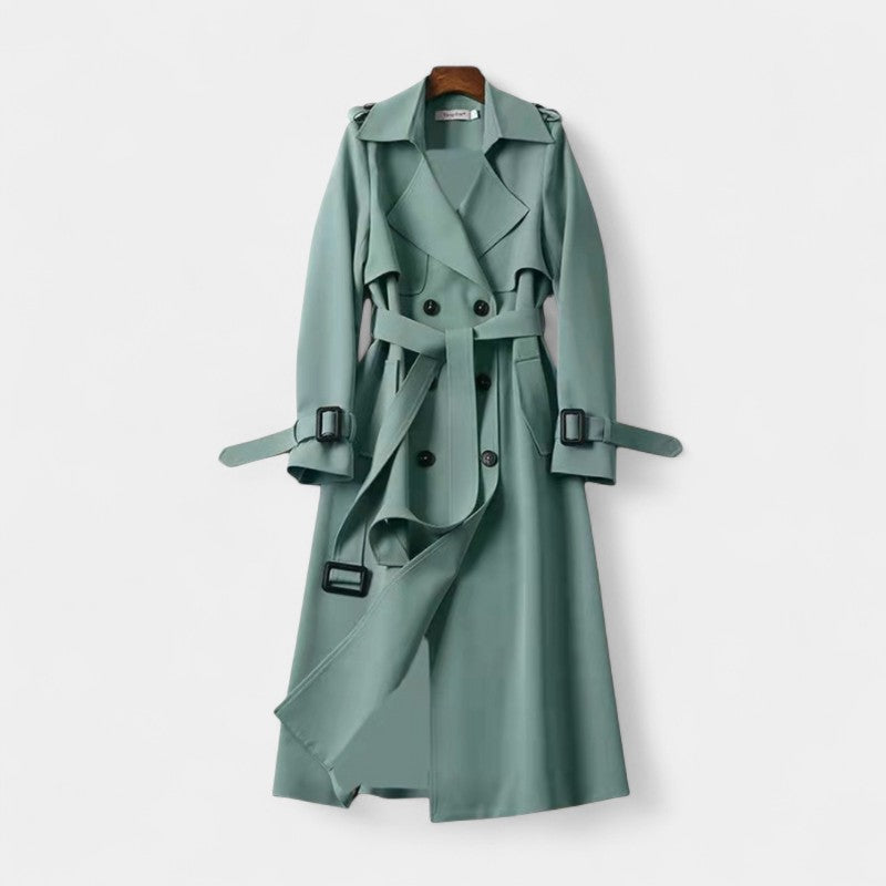Women’s Trench Coat – Double Button Front, Belted Waist