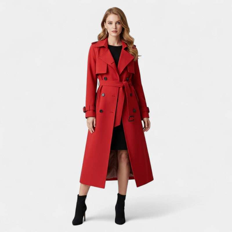 Women’s Trench Coat – Double Button Front, Belted Waist